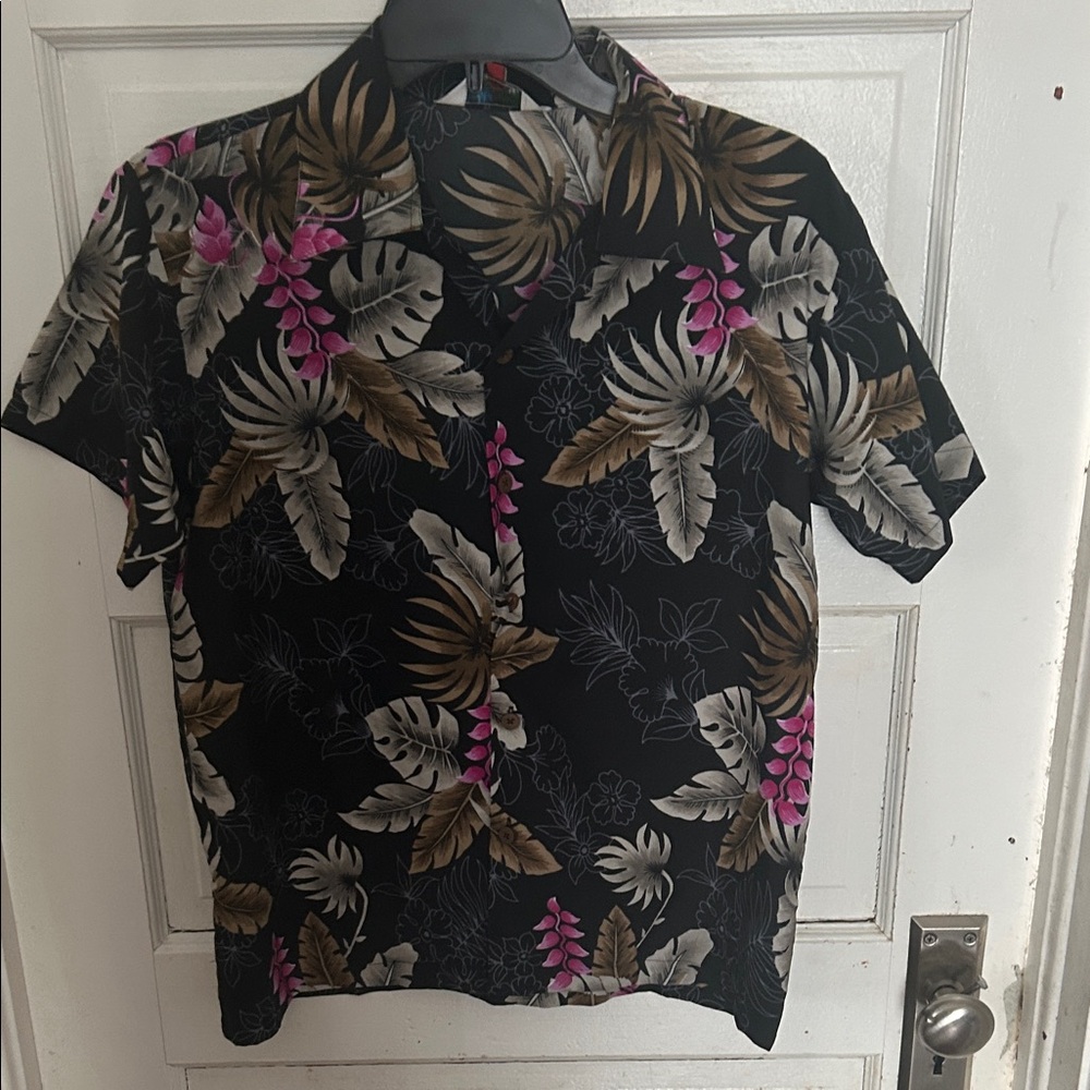 Boys  Black Tropical Print Short-Sleeve Shirt